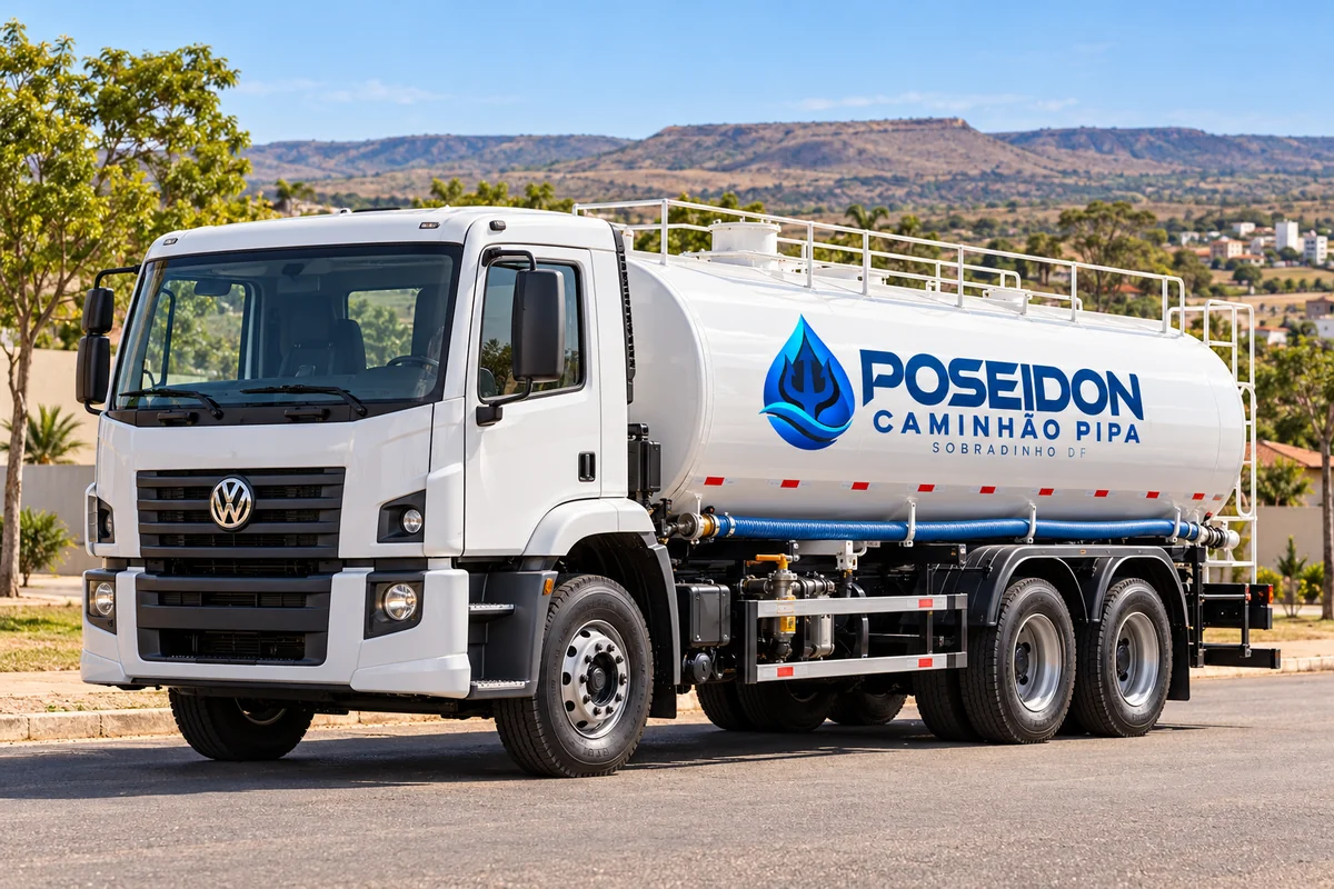Caminhão pipa de água potável em Sobradinho DF: caminhão da Poseidon em atendimento