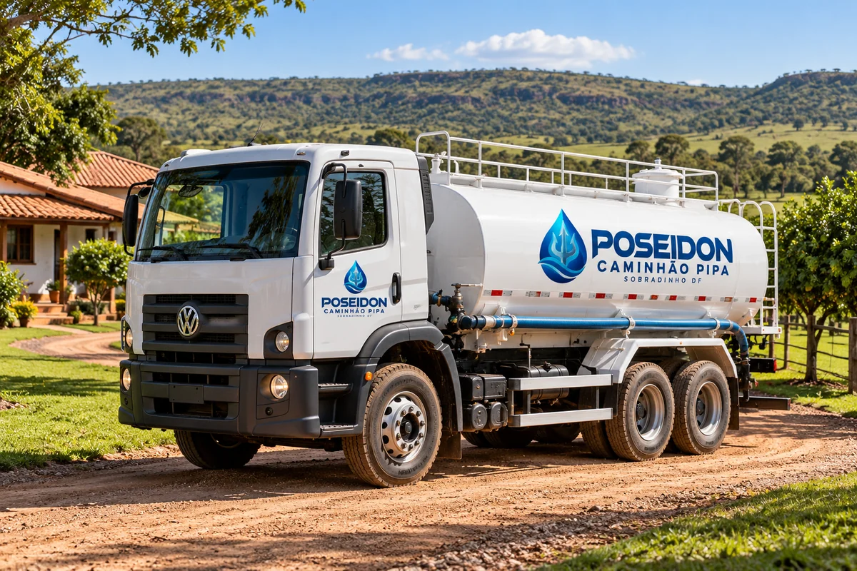 Caminhão pipa para chácara em Sobradinho DF: caminhão da Poseidon em atendimento