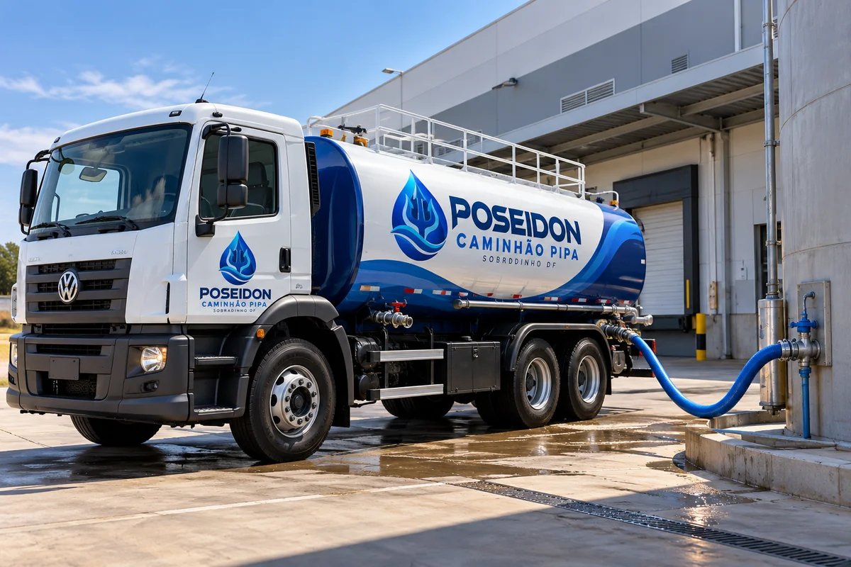 Caminhão pipa para empresas em Sobradinho DF: caminhão da Poseidon em atendimento