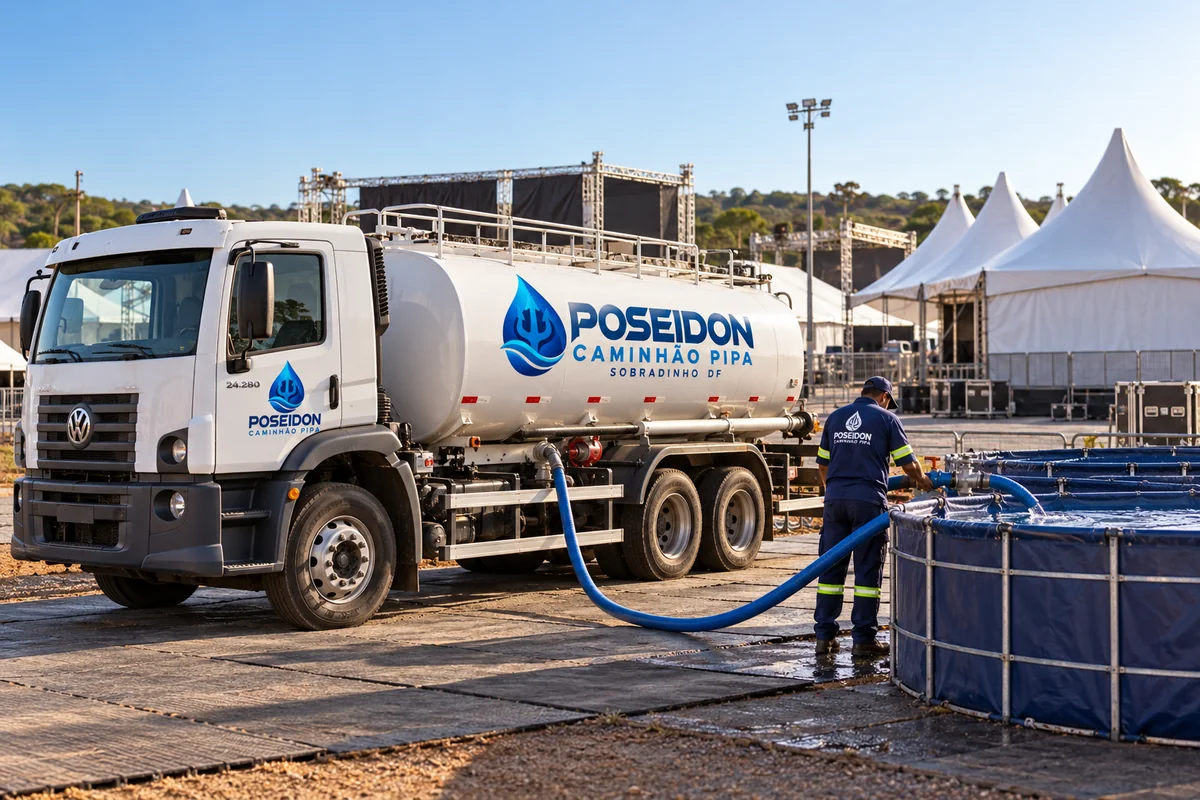 Caminhão pipa para eventos em Sobradinho DF: caminhão da Poseidon em atendimento
