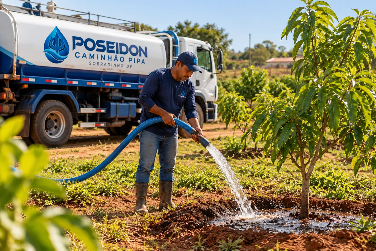 Caminhão pipa para horta e jardim em Sobradinho DF: caminhão da Poseidon em atendimento