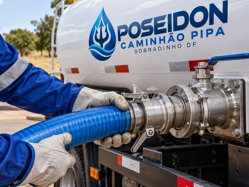 Caminhão pipa para obras em Sobradinho DF: descarga de água pelo caminhão da Poseidon