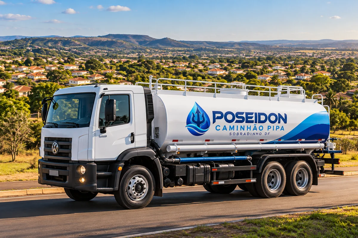 Caminhão pipa perto de mim em Sobradinho DF: caminhão da Poseidon em atendimento